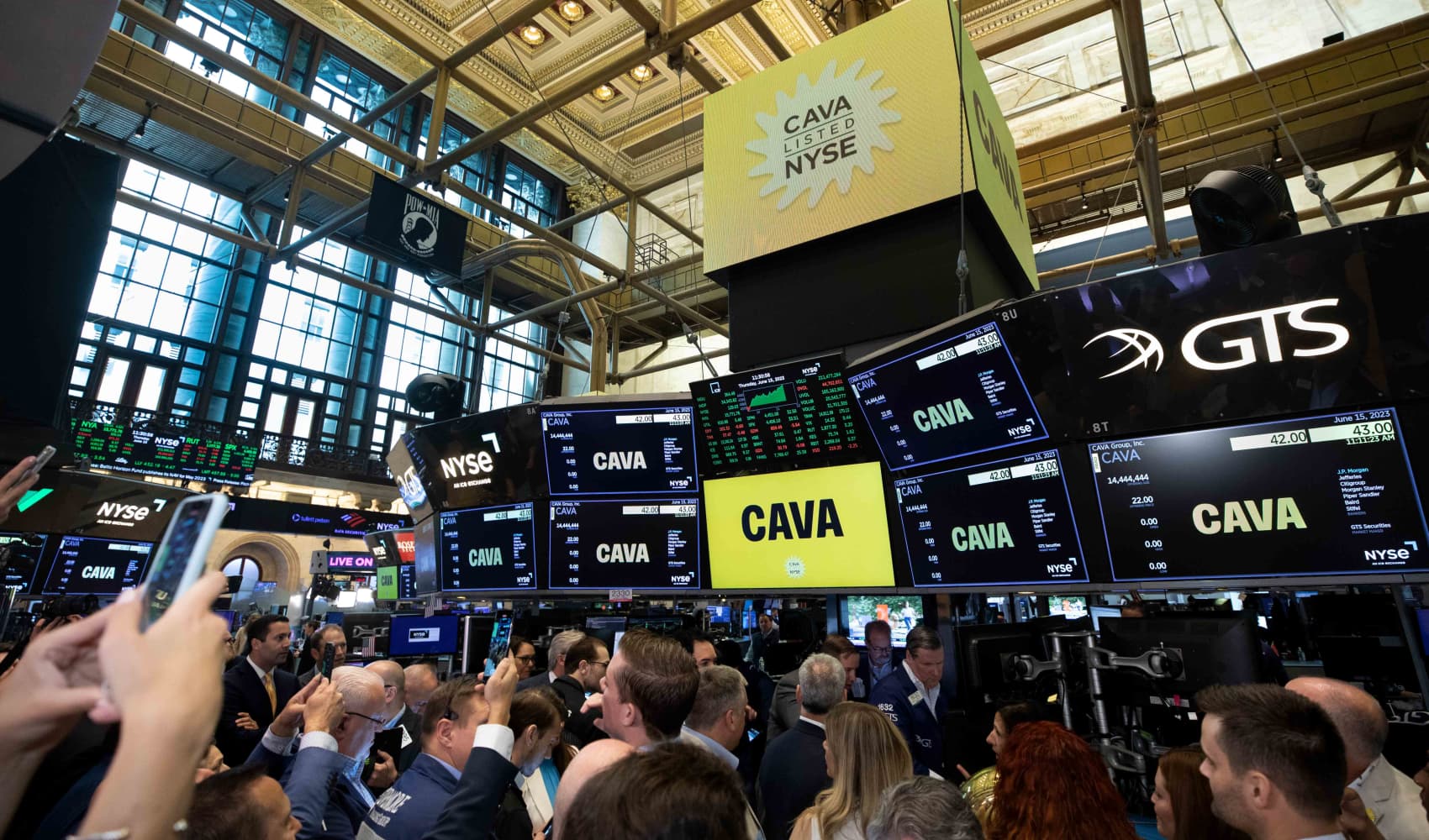 The New York Stock Exchange welcomes executives and guests of CAVA Group, Inc. (NYSE: CAVA), on June 15, 2023, in celebration of its initial public offering. To honor the occasion, Brett Schulman, Chief Executive Officer + Co-Founder, joined by Lynn Martin, NYSE President, rings The Opening Bell®.